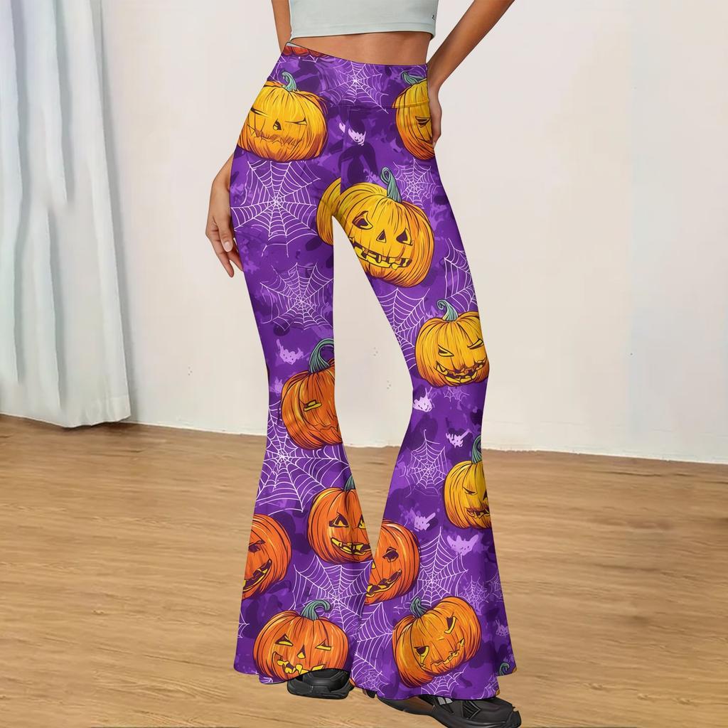 Women's Casual Halloween Print Flared Yoga Pants High Waist Stretchy Bootcut Leggings for Everyday Wear