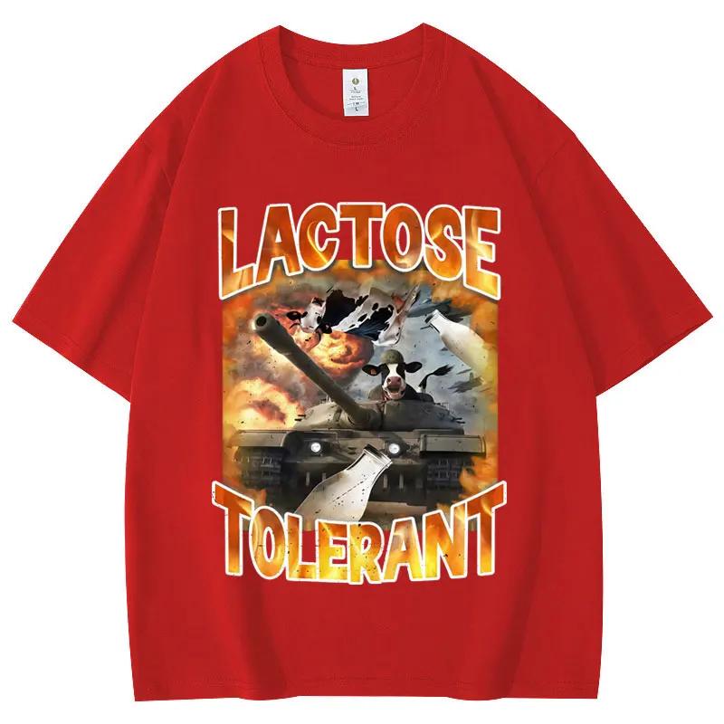 Lactose Tolerant Funny Vintage Meme T-shirt Milk Cheese Diet Gym Workout T-shirts Women's Y2k Fashion T Shirts Streetwear