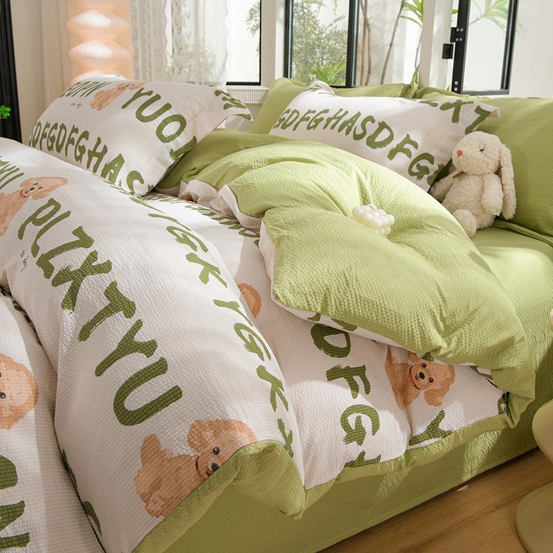 

Romantic Love Heart Duvet Cover Full Kawaii Heart Shaped Black Dot Print Comforter Cover Soft Breathable Seersucker Bedding Set 150x200cm 4pcs set