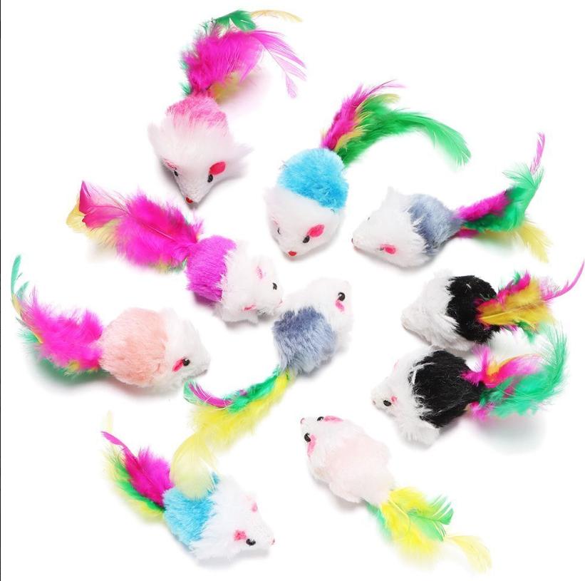 5/10/15pcs Cat Toy Soft Fleece Mouse Cat Toys Funny Playing Toys For Cats With Colorful Feather Plush Mini Mouse Toys Pet Supply