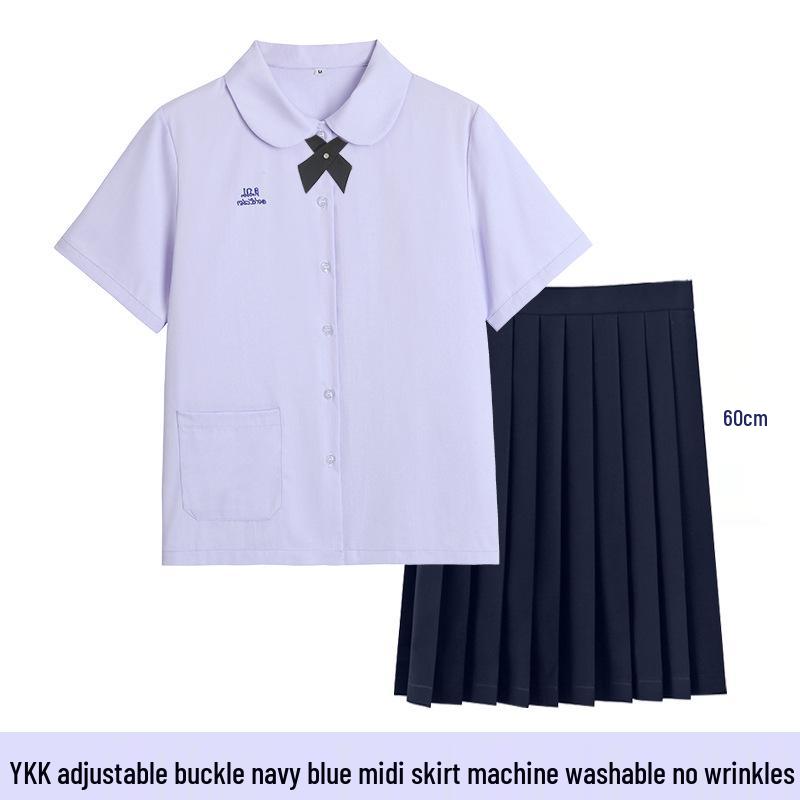 Thai Style Girls' Short/Long Sleeve School Uniform Shirt with Embroidered Badge for JK High School Students