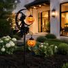 Solarbetriebene Lichterkette Halloween Gartenspießleuchte, Hexe Kürbis Mondlaterne, Dekorative Wegleuchte IP44 Wasserdicht Metall Außen Dekoration für Wege