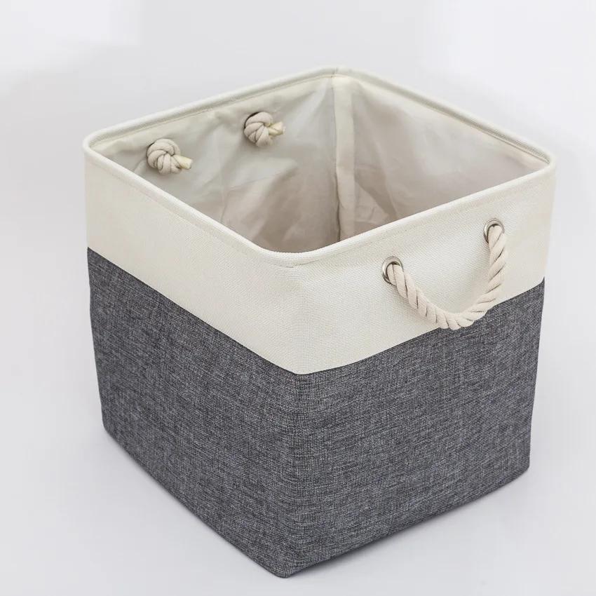 New Linen Splicing Foldable Storage Box with Handle Toy Storage Basket Daily Necessities Sorting Basket Resistant to Dirt 33X33X33CM 2990₽