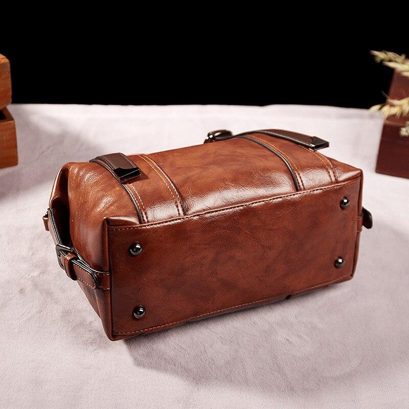 Johnature Retro-Damenhandtasche, große Kapazität, Pu-Leder, modisch, einfarbig, tragbar, Schulter- und Umhängetaschen