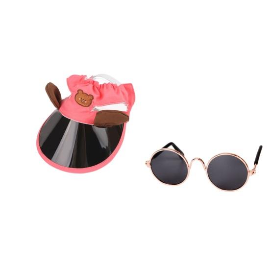 Pet Baseball Cap with Ear Holes Adjustable Cat Sun Protection Hat with Collar/Glasses Accessories for Smalls Cats Dogs