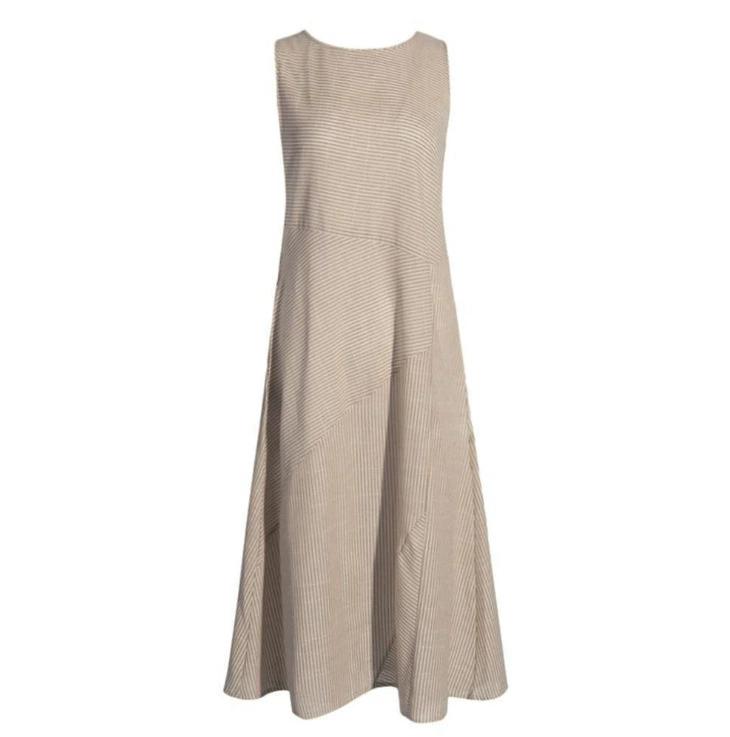 Striped Round Neck Sleeveless Plus Size Slim Dress Comfortable Breathable High Recognition Elegant Slimming Flattering Fit