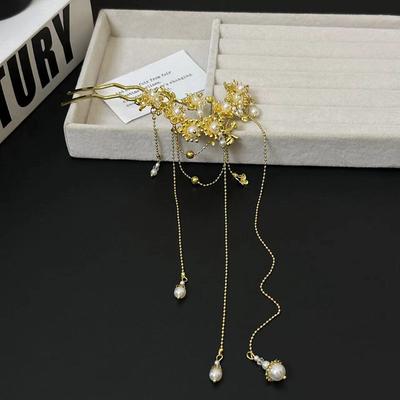 Chinese Hanfu Hair Accessories For Women Floral Tassel Hair Forks Traditional Bride Hairpin Vintage Headdress