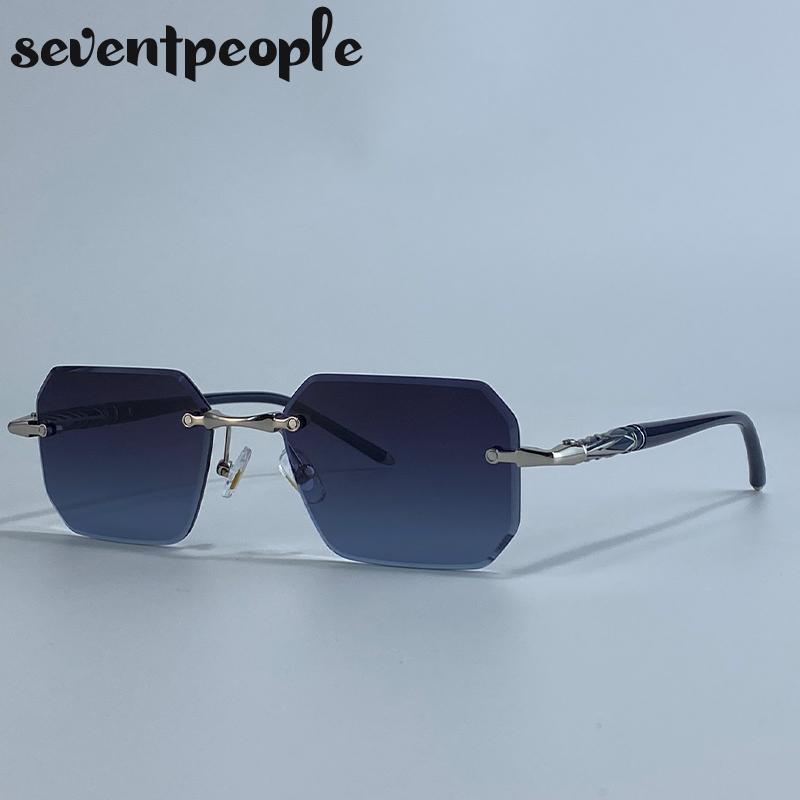 Steampunk Rektangulära Solglasögon Utan Bågar Män Lyxmärke Klassisk Punk Utomhus Solglasögon Vintage Båglösa Nyanser För Män