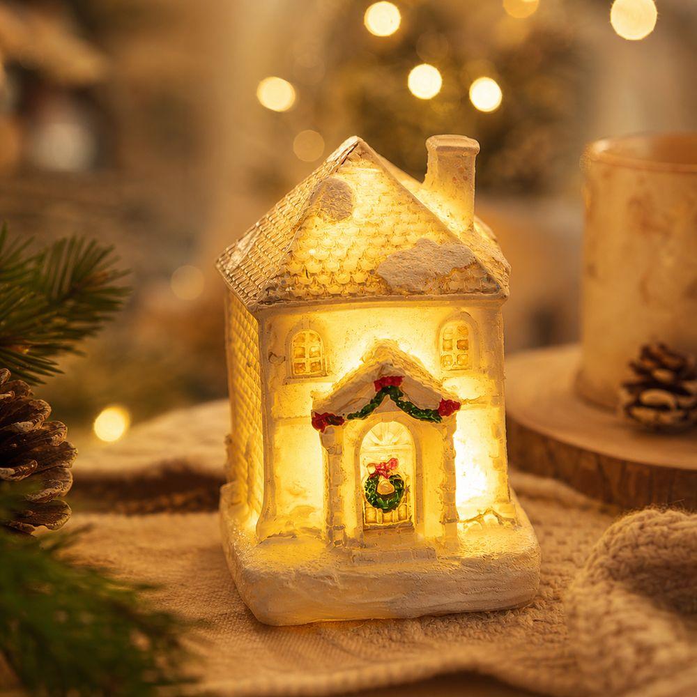 Battery Powered Snow House Figurine Resin Christmas Night Light Bedroom Night Light