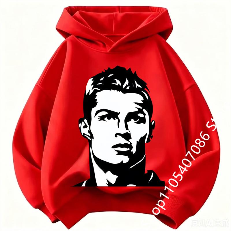 Boys Cristiano Ronaldo Hoodie CR7 Football Player Graphic Hooded Sweatshirt Kids Casual Long Sleeve Sport Pullover