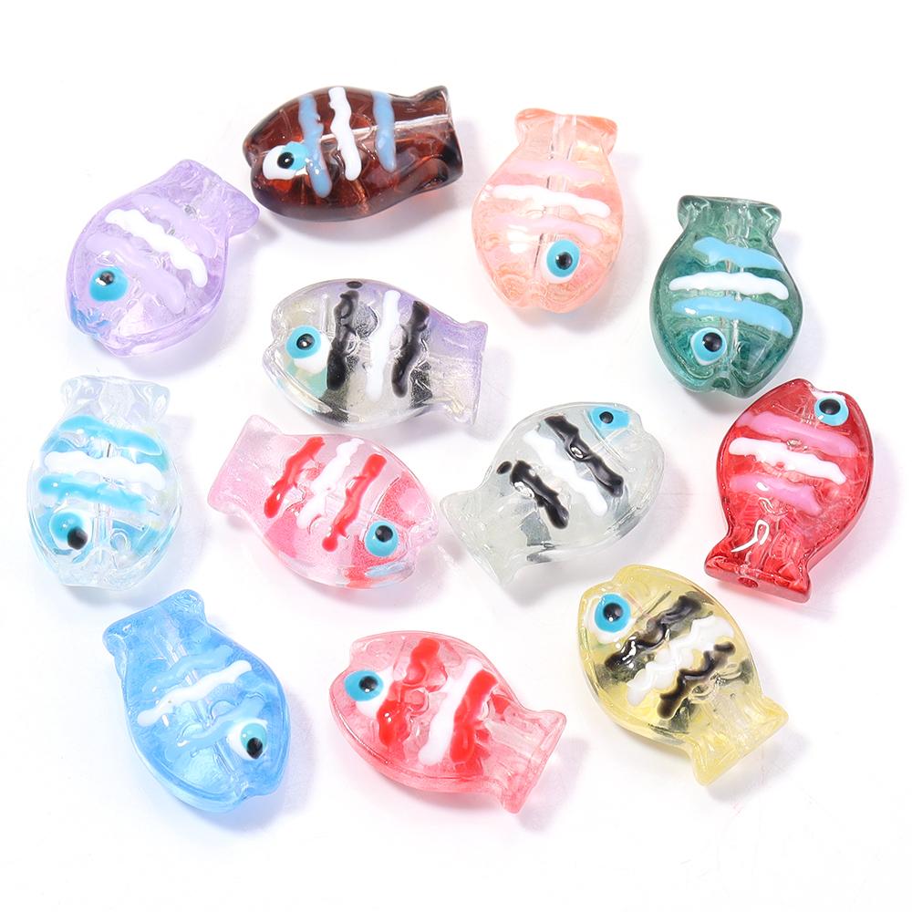 5pcs/lot Colorful Hand-painted Lampwork Beads Cute Cartoon Ocean Fish Loose Glass Bead For DIY Fashion Bracelet Earrings Jewelry