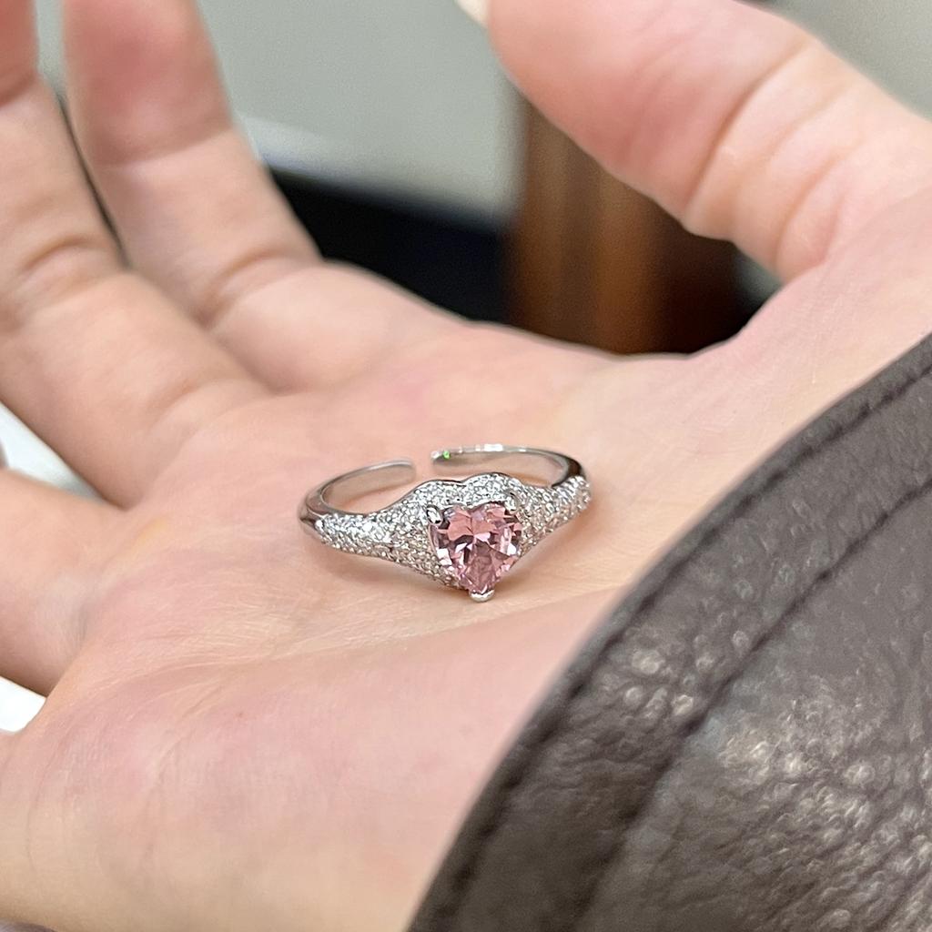 Light luxury High quality   inlaid full diamond heart pink diamond rings for women sweet engagement ring fine jewelry