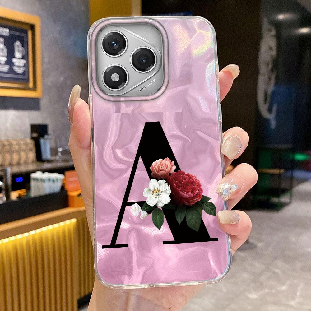 A-Z Black Letter Peony Flower  Shockproof Phone Case For Honor 200 400 90 Pro Lite Smart Silicone Couple Fundas Shell Back Cover