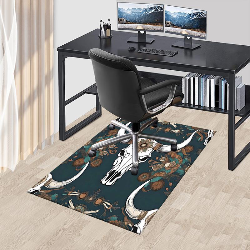 1PC Bull Skull Floral Anti-slip Carpet, Suitable for Office, Bedroomand Playrooms. It Can Also Be Used As a Sofa Footrest cover-R41