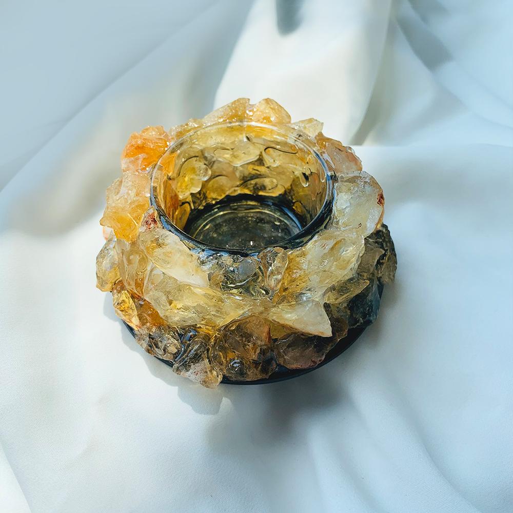Natural Crystal Raw Stone Candle Holder, Crystal Expansion Stone, Fireless Aromatherapy Wax Candle Holder (Citrine,about 275g)