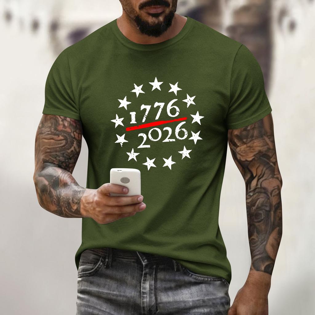 Men's Holiday Print Round Neck Short Sleeve Top Casual Sports Top