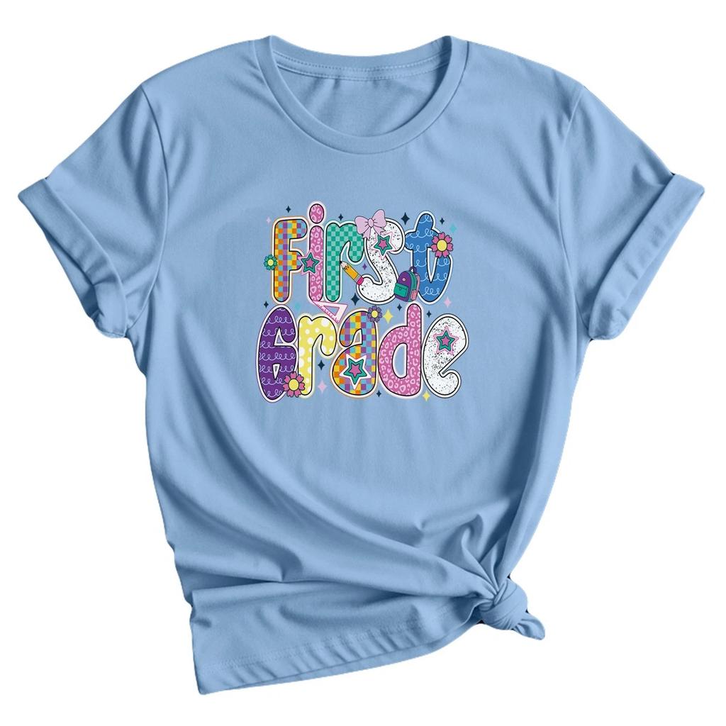 First Grade Teacher T Shirt Back To School Cute Bow 1st Grade Graphic Women Tee