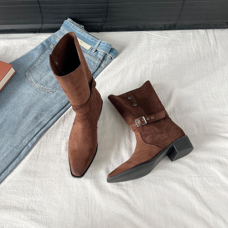 Autumn and winter new retro platform women's versatile casual medium boots comfortable women's shoes thick heel short boots