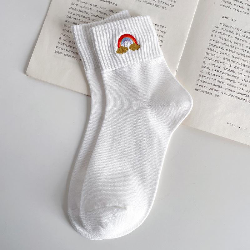 

White Sock Mid-length Spring-autumn Tights, Sweat-absorbing and Odor-resistant Combed Cotton Socks 1 pair
