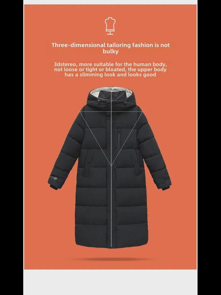 Damen Winter Baumwollmantel mit Kapuze im koreanischen Stil, lang, überknielang