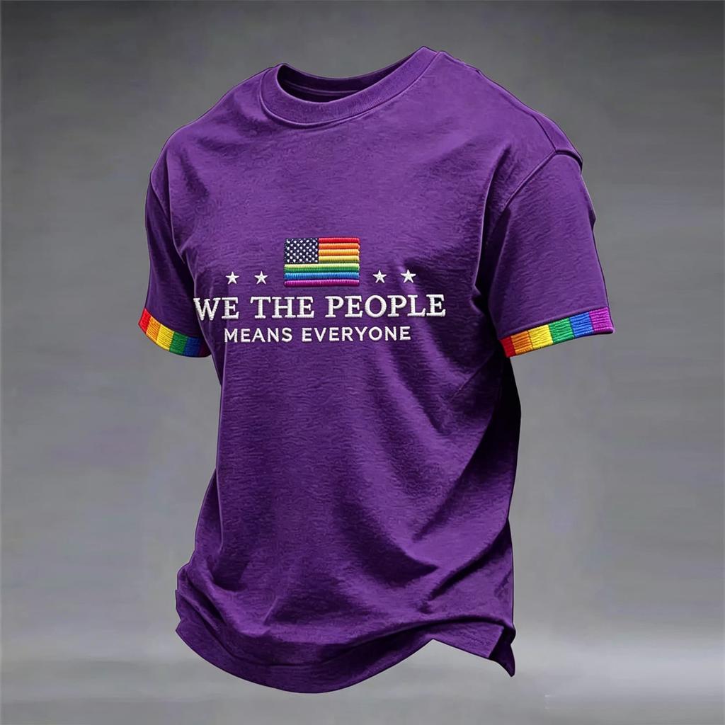 Unisex Short Sleeve Crew Neck T Shirt with We The Means Letter Print and Flag Graphic Casual Fit Top