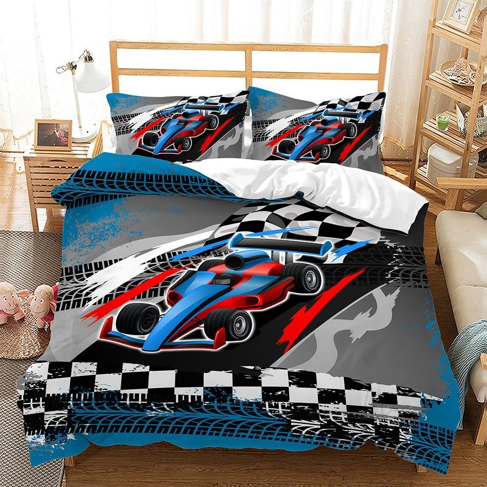 3D Sports Car Pattern Bedding Set Motorcycle Car Printed Down Duvet Cover Pillowcase Single Double Bed Home Decoration Youth Gift