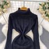 Gray Fashion Turtleneck Sweater Dress For Women New Autumn Winter Chic Long Sleeves A-Line Pullover Loose Knitted Dresses