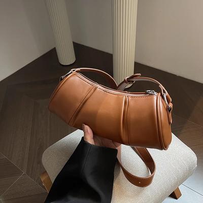 Single Shoulder Niche Crossbody Bag for Women  Monochromatic Cylindrical Casual Pillow Retro Bag