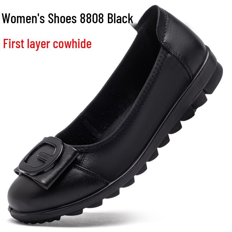 Ladies' Genuine Leather Non-Slip Slip-On Shoes - Soft Sole Comfort for Middle-Aged & Elderly
