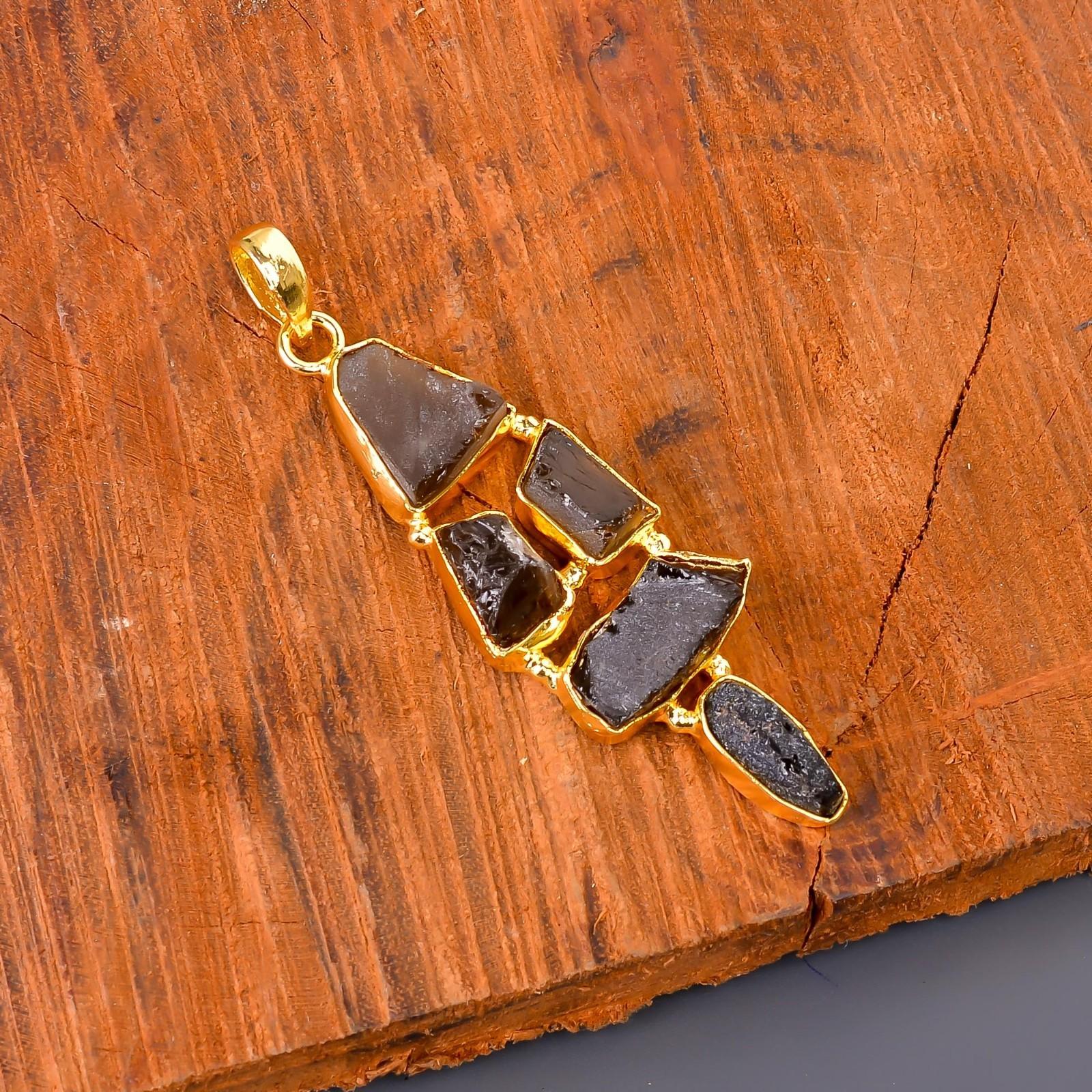

Fancy Natural Smoky Quartz Gold Finish Anniversary Electroformed Pendant Jewelry V-117