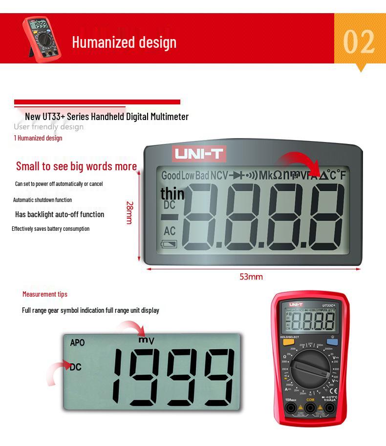 Uni-T Mini Digital Multimeter UT33 Series (A+/B+/C+/D+)
