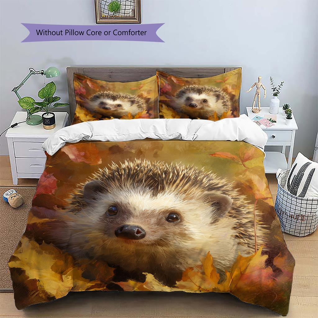 Beautiful Hedgehog Pattern Bedding Home Decoration Birthday Gift (1 * duvet cover + 2 * pillowcase, without core)