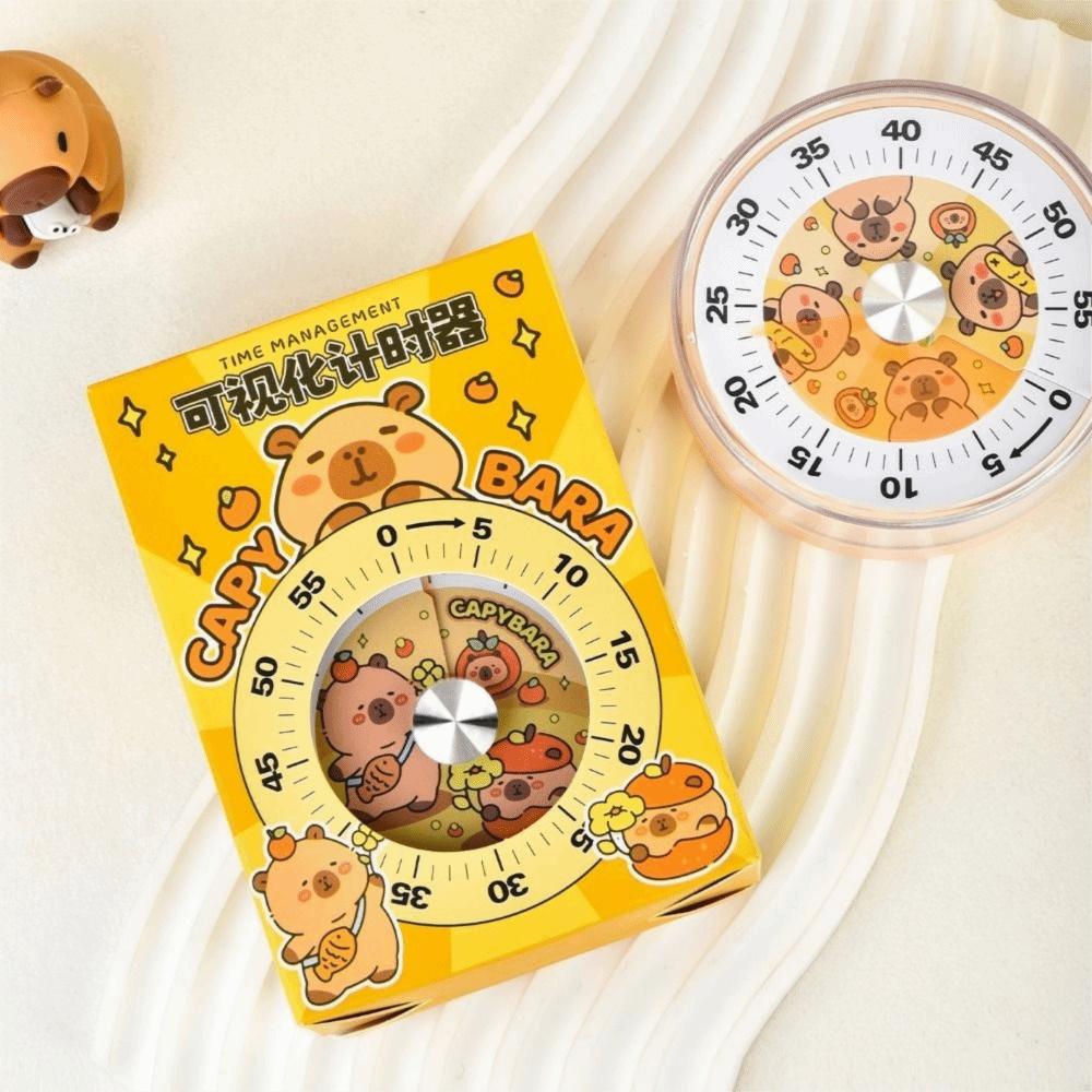 Silent Operation Mechanical Manual Digital Timer Magnetic Base Mechanical Timer Cartoon Capybara Countdown Timer Round Portable