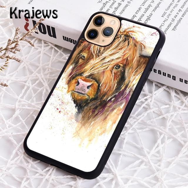 Krajews Animal cattle cow watercolor painting Phone Case For iPhone 17 Air 16 15 14 plus 11 12 13 pro max coque Fundas