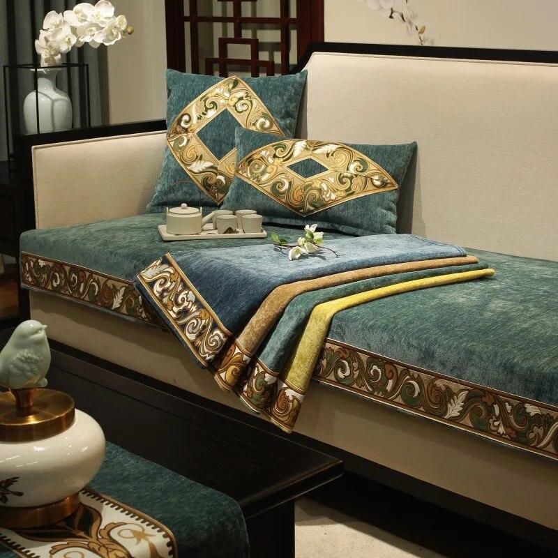 Luxury Embroidery Sofa Towel Fashion Solid Color High Grade Chenille Sofa Cover Chinese Anti-slip Couch Covers for Living Room