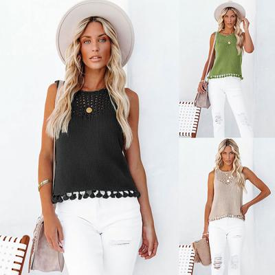 Women's Round Neck Fashion Sexy Hollow Knitted Sweater Handmade Tassel Women's Tank Top