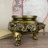 Copper Brass Household Indoor Offering Buddha God Of Wealth Double Dragon Three Legs Incense Burner Large