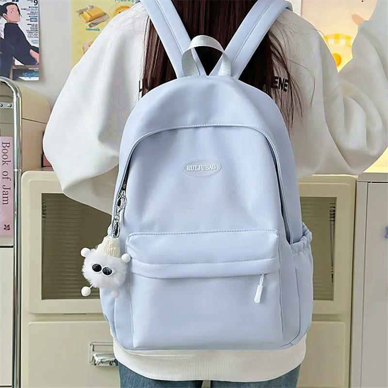 Solid Color Backpack For Women Simple And Versatile Ins Schoolbag Korean Style Fresh College Student Casual Backpack