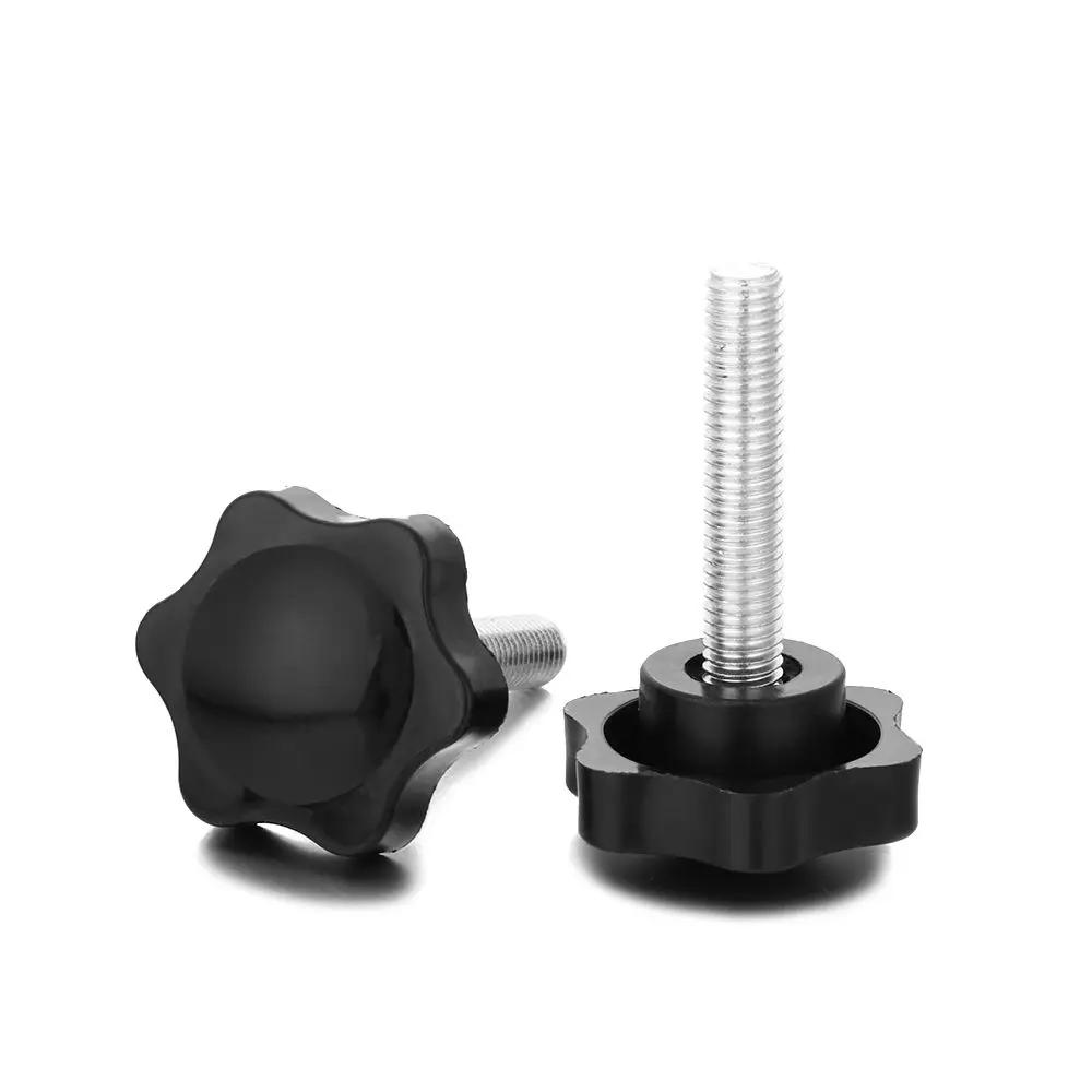 4Pcs M6 M8 Hexagon Star Knobs Grips Threaded Clamping Nut 38mm Dia Black Handle Easy To Install Screws Hardware Accessories