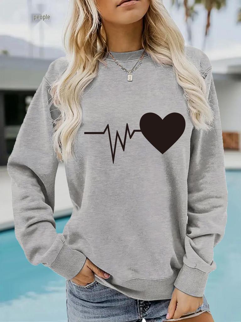 Women's Autumn/Winter Heartbeat Print Long-Sleeve Pullover Sweatshirt