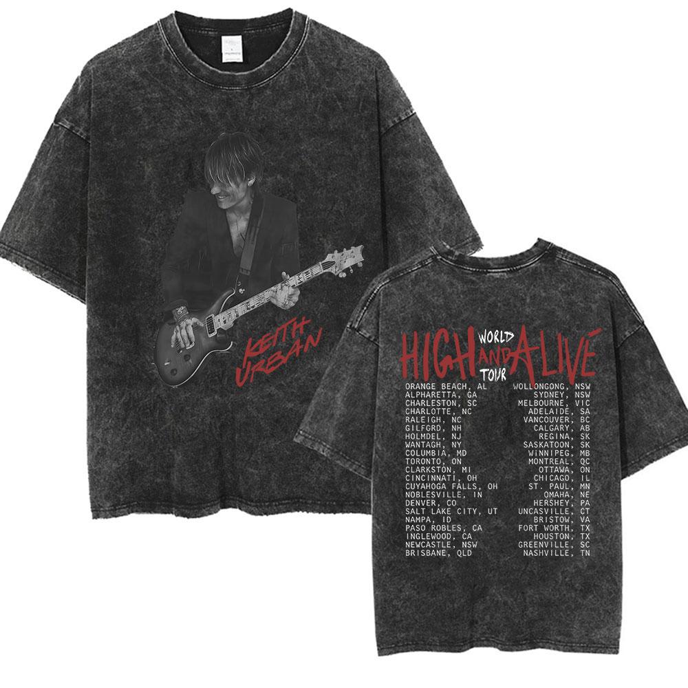Vintage Keith Urban Logo Washed T Shirt Mens Fashion Gothic Short Sleeve Tshirts Unisex Loose Clothing Oversized Tshirt