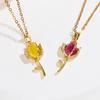 Women's Fresh Breeze Necklace: Colorful Tulip Pendant In Copper with Zircon, Fashionable Clavicle Chain