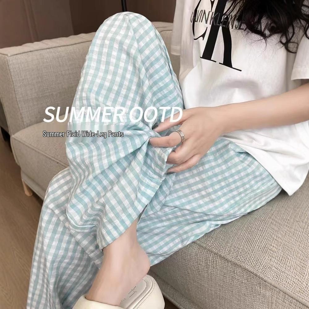 Women's Summer Retro Plaid Wide-Leg Pants - High Street Chic