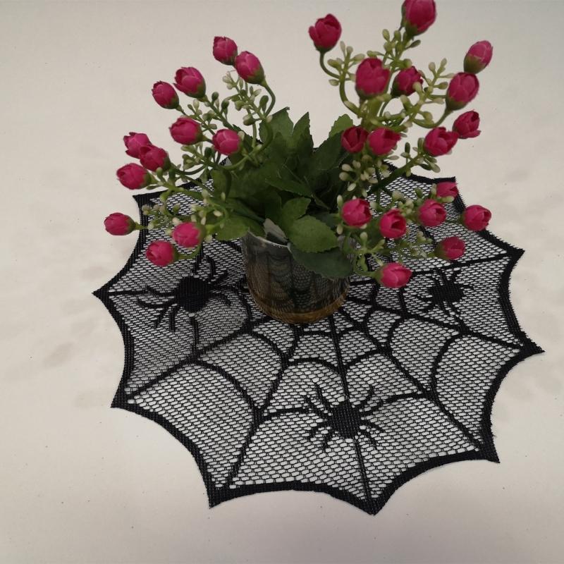 Round Spiders Webs Laces Placemat Soft Polyester Cobwebs Table Mats for Dining Ambiances