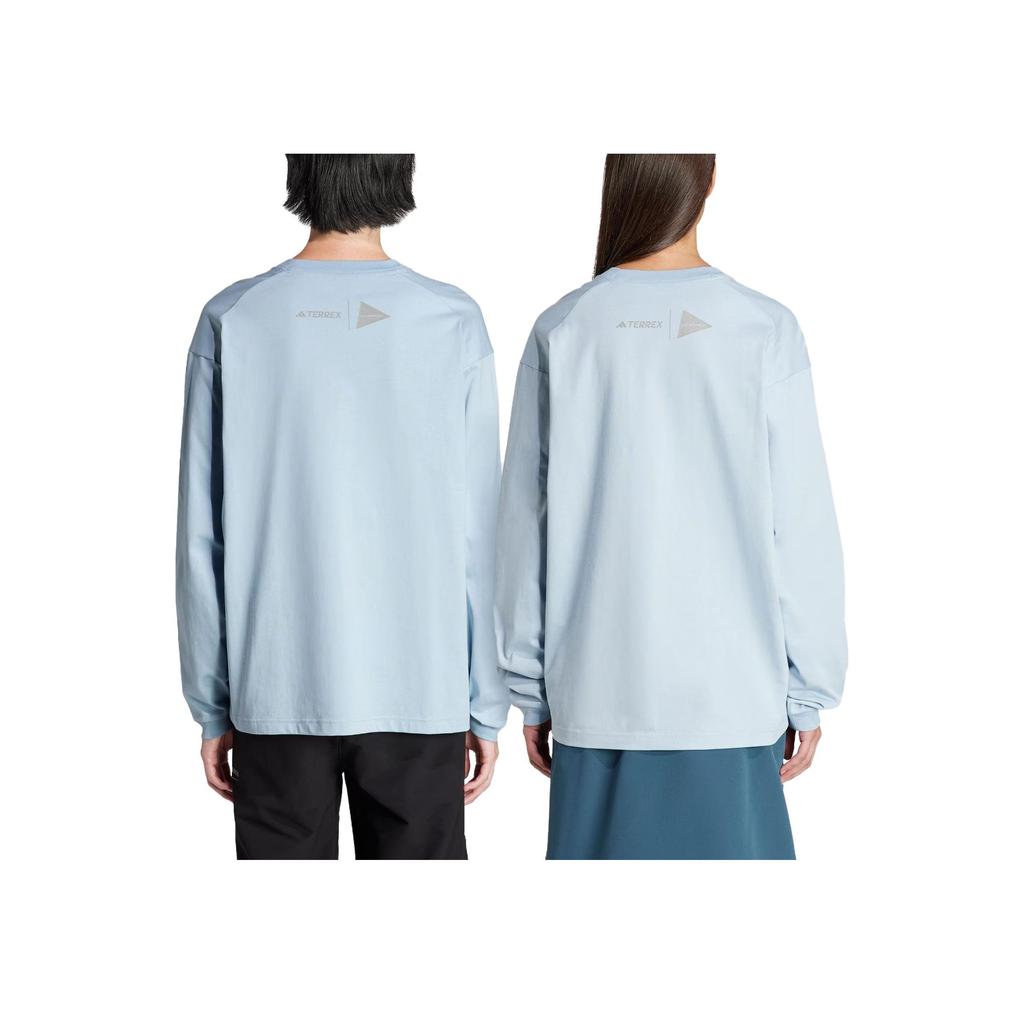 Adidas Terrex X And Wander Collaboration FW23 Pattern Printed Outdoor Sports Crew Neck Long Sleeve T-Shirt Unisex Tops Light-Blue HZ0671