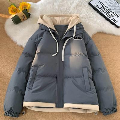 Faux Deux Pièces Vêtements en Coton Modèles Homme Hiver Veste en Coton Épaissie Vêtements Pain Manteau en Coton Ample à Capuche Veste Tendance