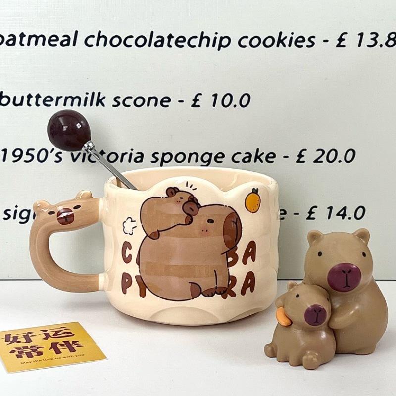 Capibara Stacked Cup Cute Cartoon Ceramic Mug with Handle Female Couple Coffee Cup Birthday Gift