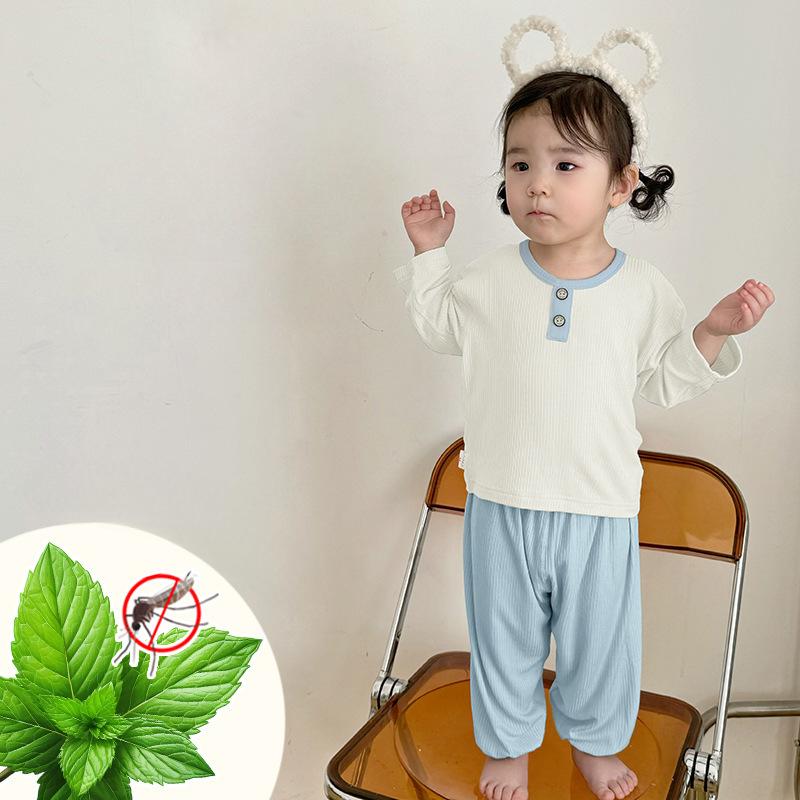 

Весенне-летняя детская домашняя одежда без костей, пижамы для мальчиков и девочек, одежда с длинными рукавами и кондиционером, костюм для прогулок, сплит-костюм S80cm