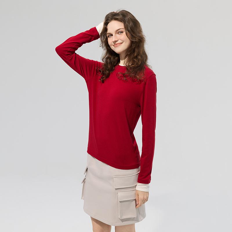 Merino Wool Seamless Color Block Two-Piece Sports Long Sleeve T-Shirt