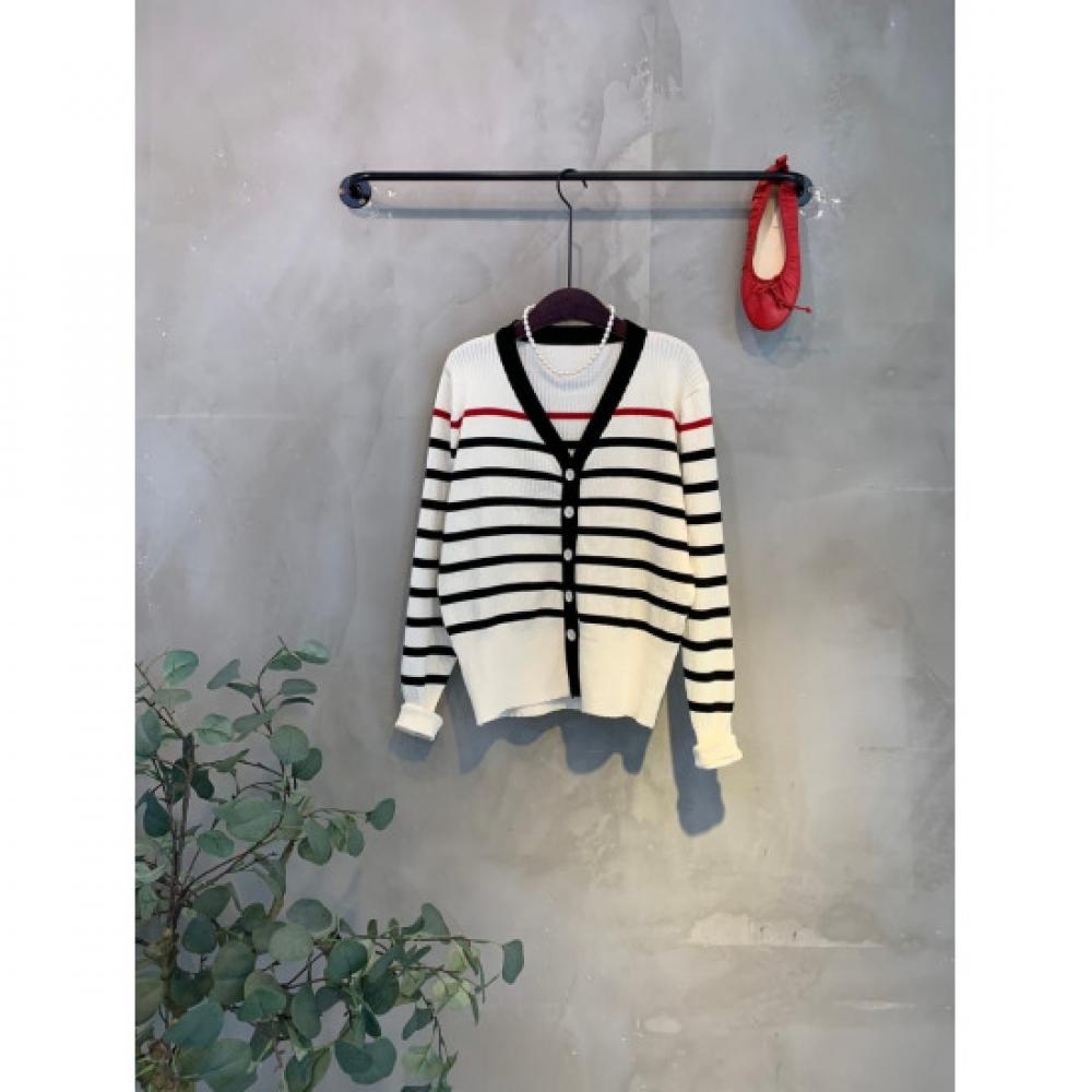C S In The Room Women Color bloCked Stripe V neCk Ribbed Cardigan 2Color C